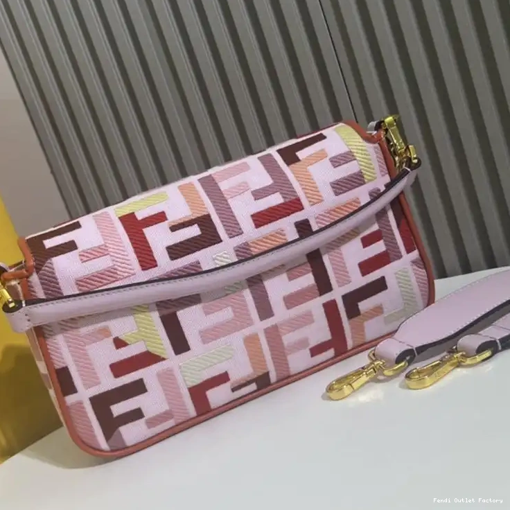 Affordable HOT FF Bag Medium In Multi Fendi Pink Baguette Motif Canvas 0507